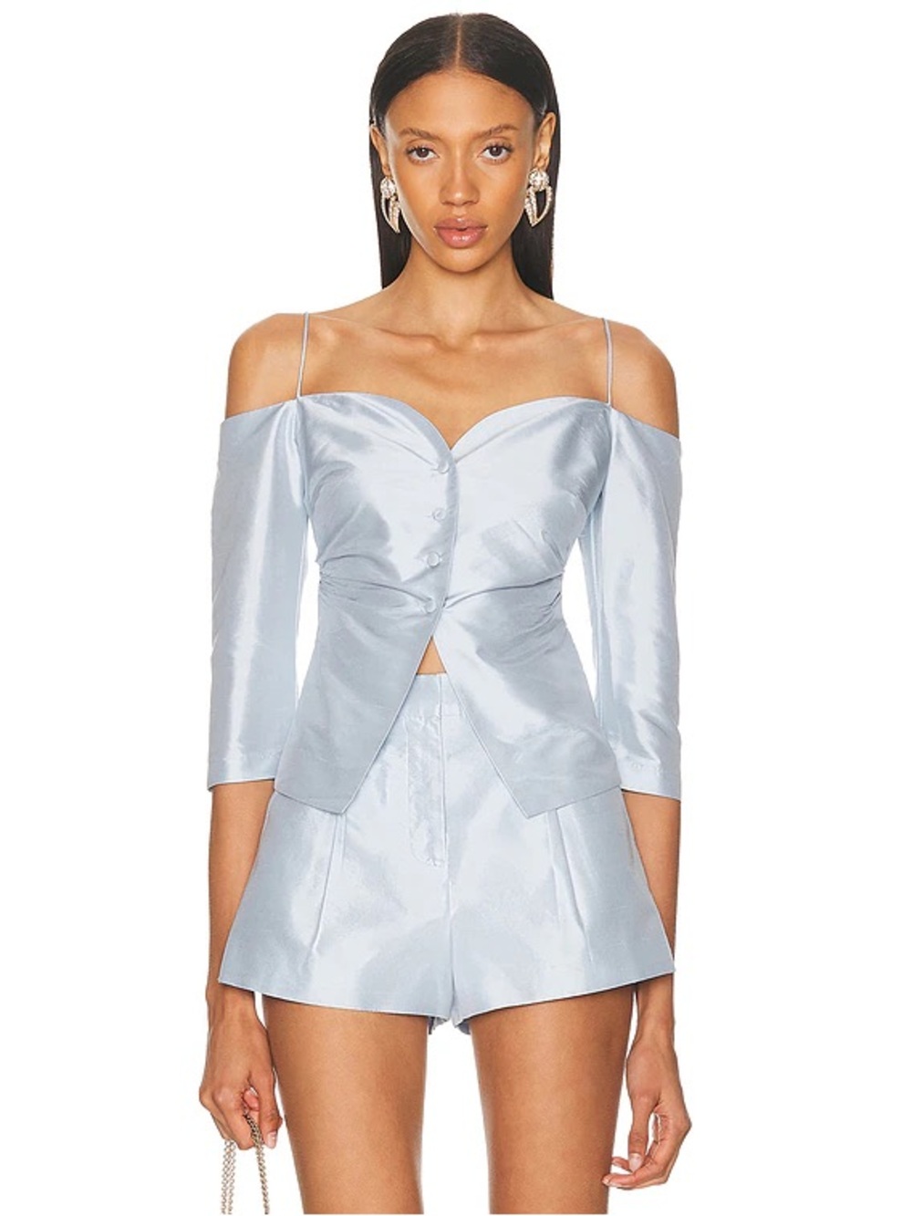 Cult Gaia Matching Silk Set (Thora Short & Liz Top) Coastal Light Blue NWT